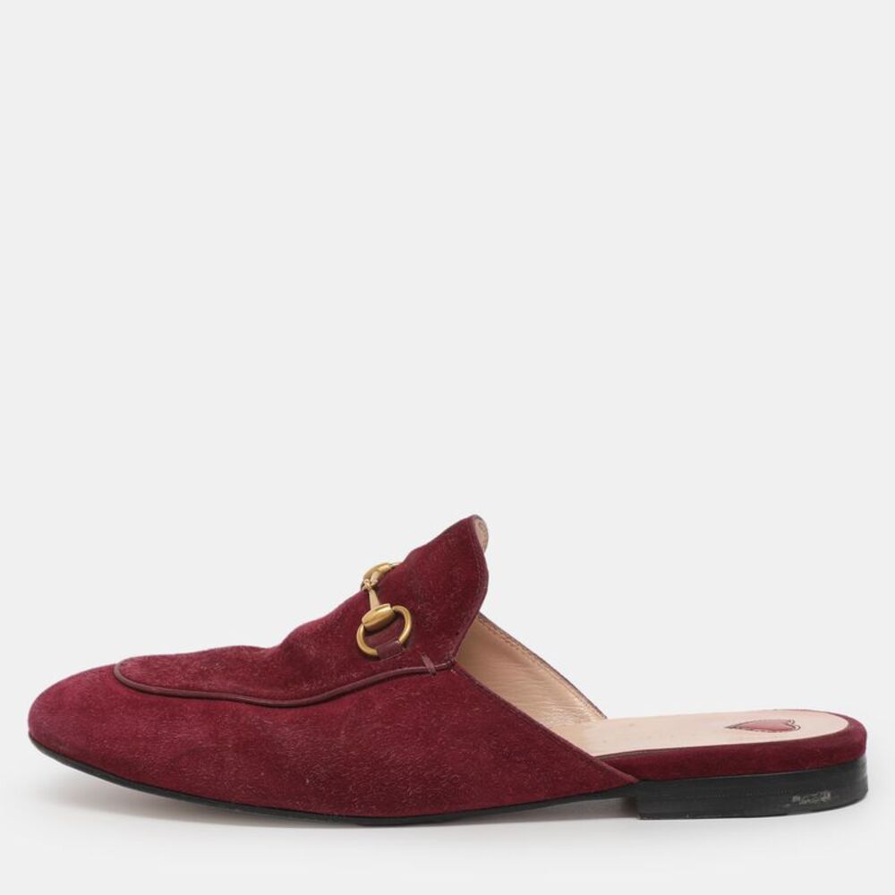 Gucci Princetown Size 40.5 Burgundy Suede Flat Mules